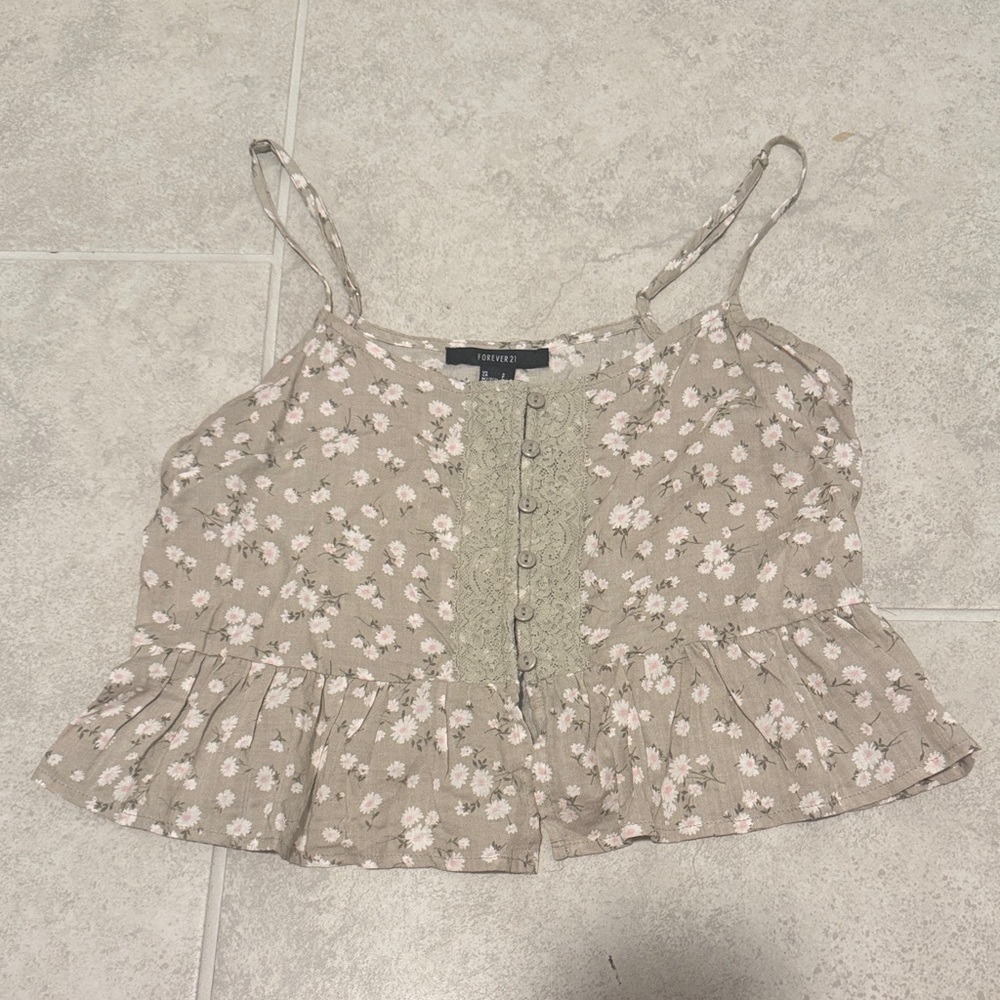 Forever 21 Beige Floral Button-Front Blouse